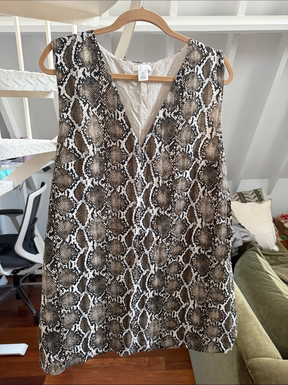 H&M Brown Snake Print V-Neck Mini Dress